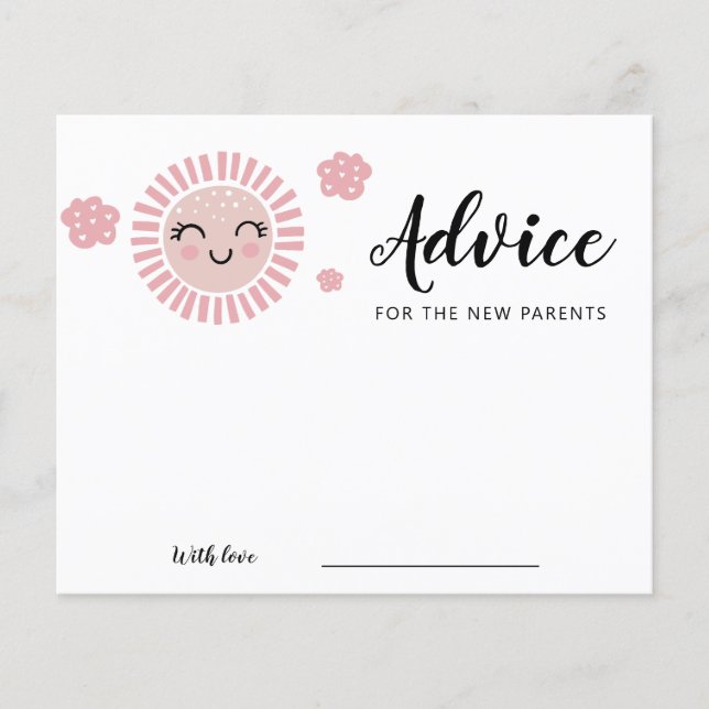 Pink Sunshine Baby Girl Shower Advice Card (Front)