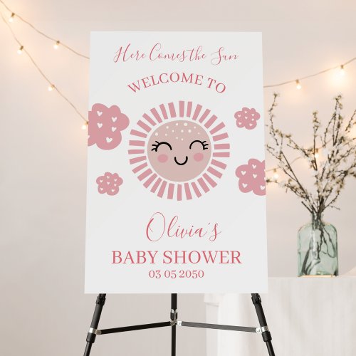 Pink Sunshine Baby Girl Shower Welcome sign