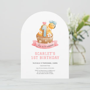 Pink Sunshine Cupcake 1st birthday Invitation