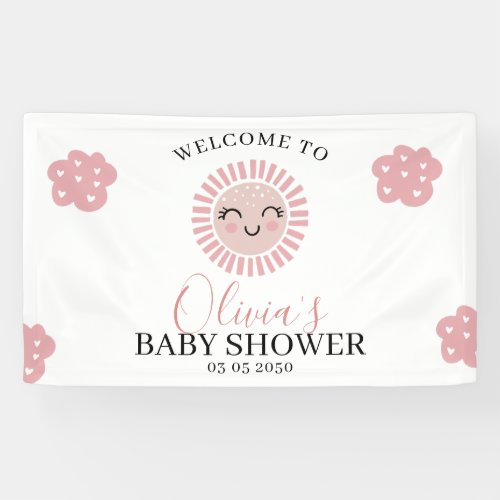 Pink Sunshine Girl Baby Shower Welcome  Banner