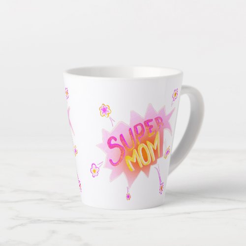 Pink Super Mom Flower Comic Bubble Mothers Day  Latte Mug