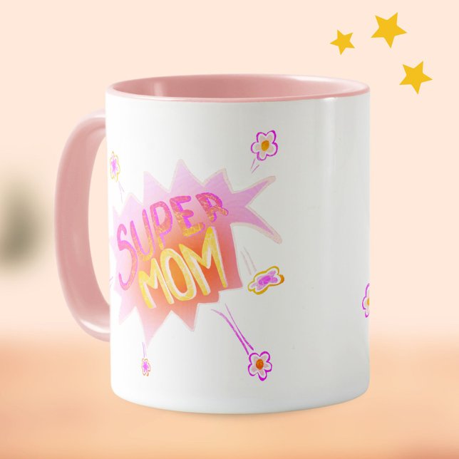 Pink Super Mom Flower Comic Bubble Mother`s Day Mug (Creator Uploaded)