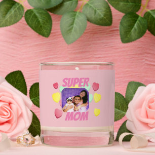 Pink Super Mom Photo Colorful Hearts Mothers Day Scented Candle