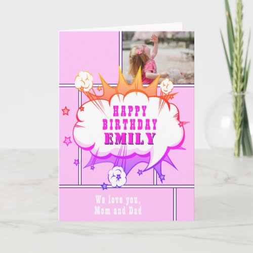 Pink Superhero Comic Speech Bubble Girl Birthday C Card