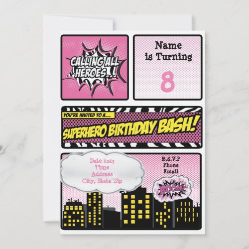 Pink Superhero Invitation