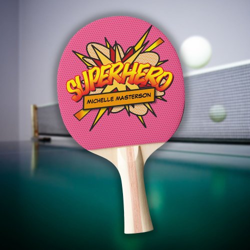 Pink Superhero Personalized Funny Cool Ping Pong Paddle