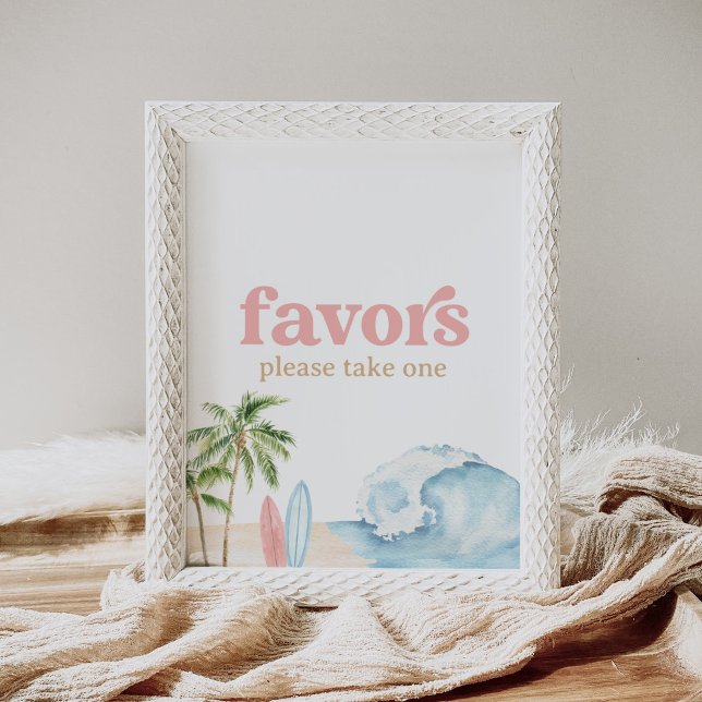 Pink Surf Beach Baby Shower Favors Sign (Creator Uploaded)