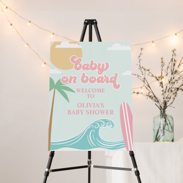 Pink Surf board baby shower Welcome (In Situ (Stand))
