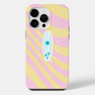 Pink Surfboard, Beach Art, Tropical Vibes, Preppy iPhone 14 Pro Max Case