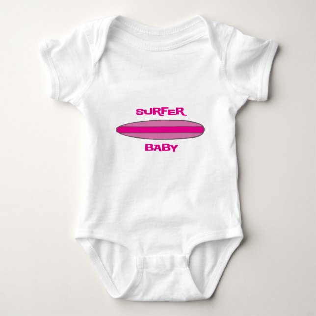 Pink Surfer Baby Baby Bodysuit (Front)