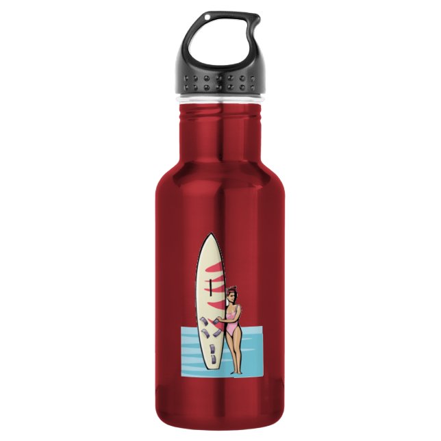 Pink Surfer Girl Stainless Steel Water Bottle (Front)