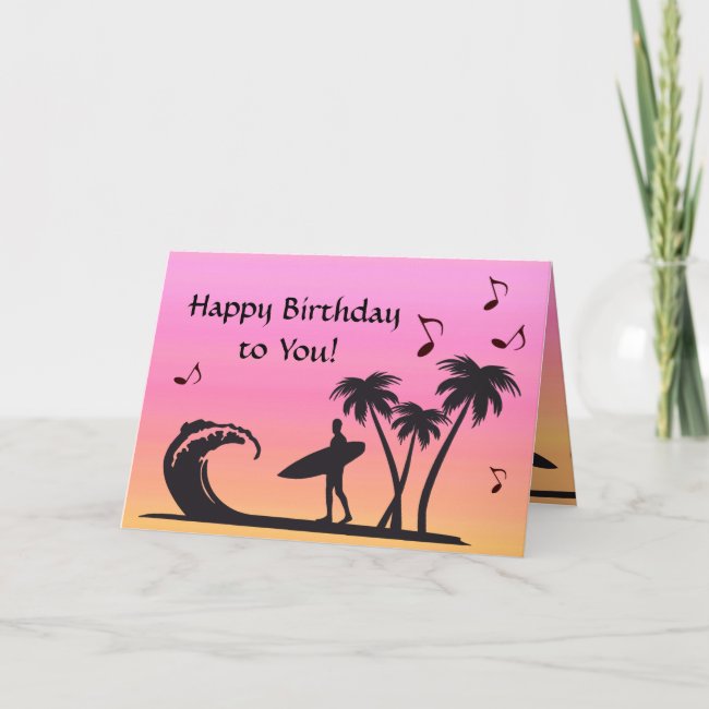 Pink Surfer Sunset Birthday Card