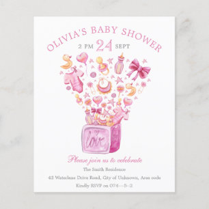 Pink Surprise Box Girl Baby Shower Invitation