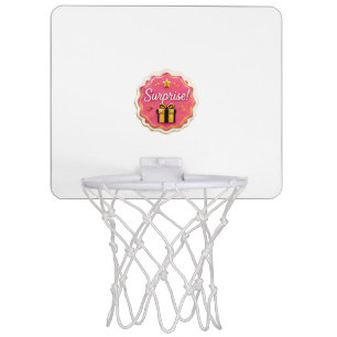 Pink "Surprise!" Gift Box Sticker – Festive Mini Basketball Hoop