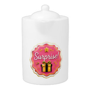 Pink "Surprise!" Gift Box Sticker – Festive Teapot