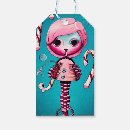 Pink Surreal Steampunk Candy Cane Doll Gift Tags