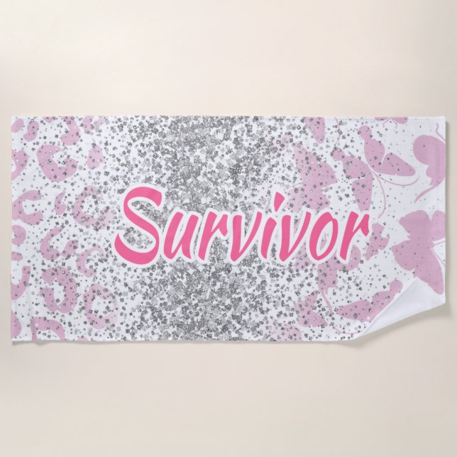 Pink Survivor Beach Towel-Breast Cancer Towel (Front)