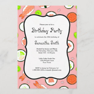Pink Sushi Theme Birthday Party Invitation