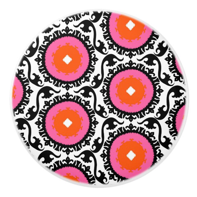 Pink Suzani Pattern Ceramic Knob (Front)