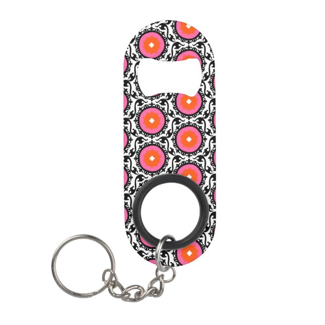 Pink Suzani Pattern Keychain Bottle Opener (Front)