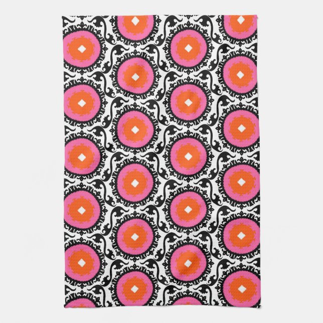 Pink Suzani Pattern Kitchen Towel (Vertical)