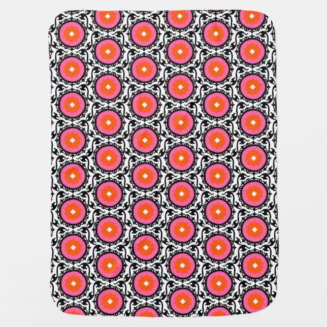 Pink Suzani Pattern Receiving Blanket (Front)