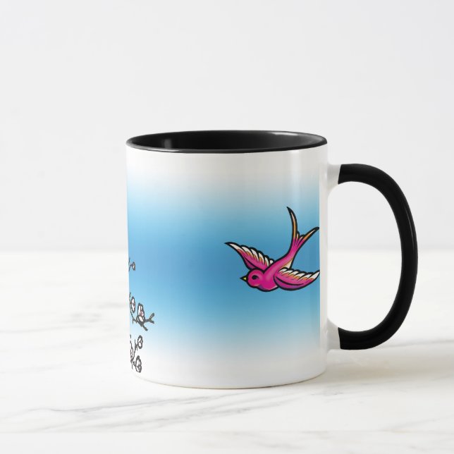 Pink Swallow and Cherry Blossom Mug (Right)