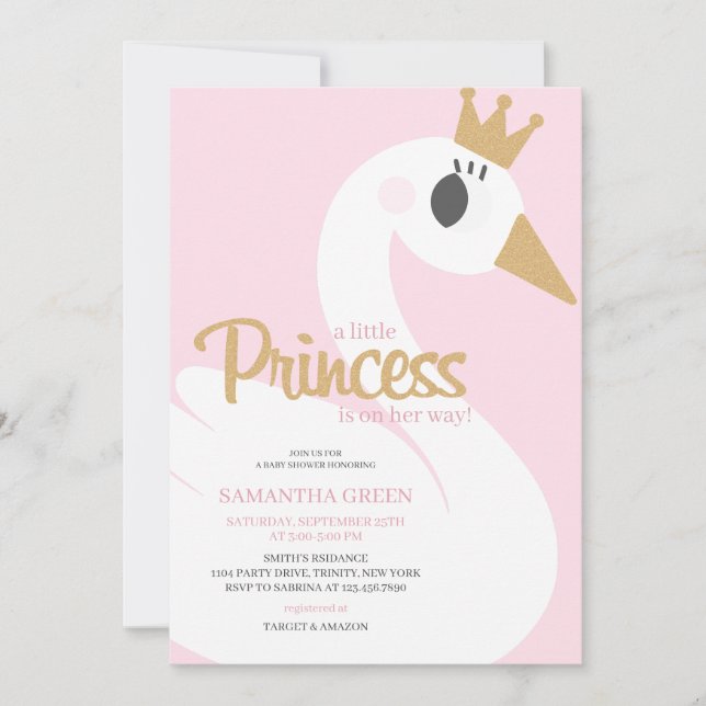 Pink Swan Baby Shower Invitation (Front)