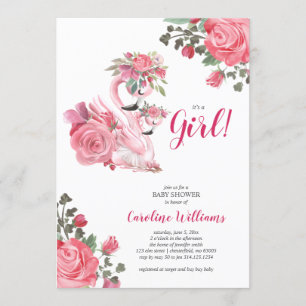 Pink swan baby shower invitation