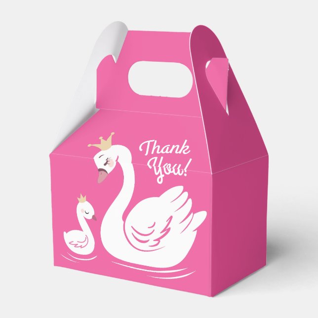 Pink Swan Birthday Party Favor Boxes (Back Side)
