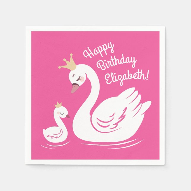 Pink Swan Birthday Party Napkins (Front)
