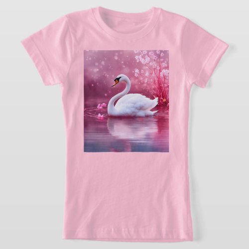 Pink Swan Blossom Floral Elegance T_Shirt