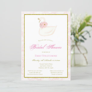 Pink Swan Invite, Bridal Shower, Baby Shower Invitation