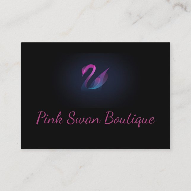 Pink Swan Logo on Black Business Card Classy (Front)