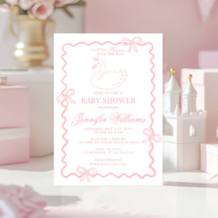 Pink Swan Princess Bow Coquette Baby Girl Shower Invitation