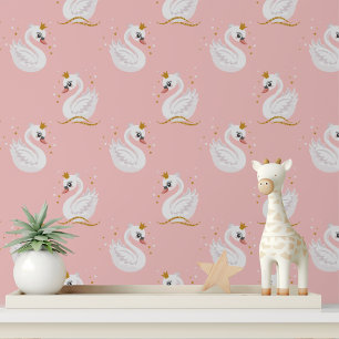 Pink Swan Princess Nursery Peel and Stick Wallpaper
