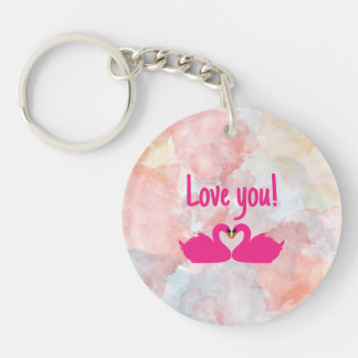 Pink Swans Love You Acrylic Keychain - Pastel Wate