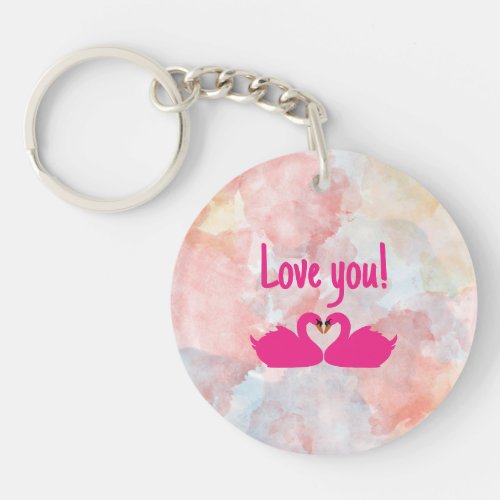 Pink Swans Love You Acrylic Keychain - Pastel Wate