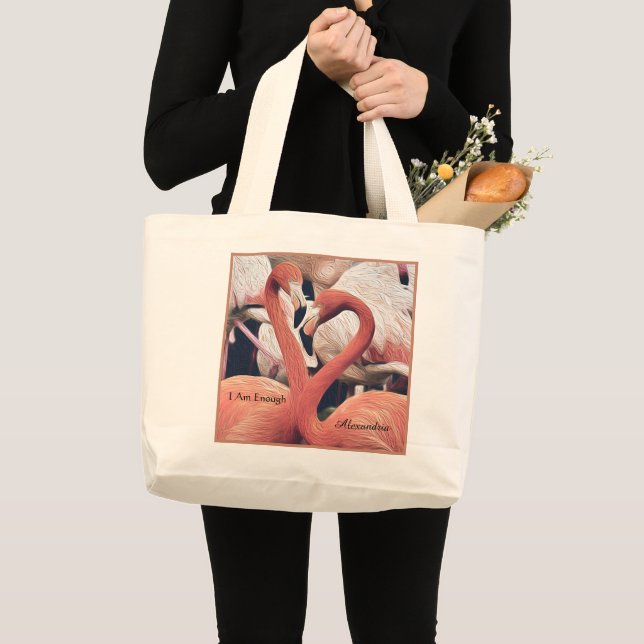 Pink Swans Motivational Saying Quote Large Tote Bag (Front (Product))