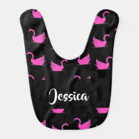 Pink swans silhouette on black baby bib
