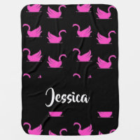 Pink swans silhouette on black baby blanket