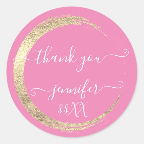 Pink Sweet16th Thank You Gold Frame Date Bridal Classic Round Sticker