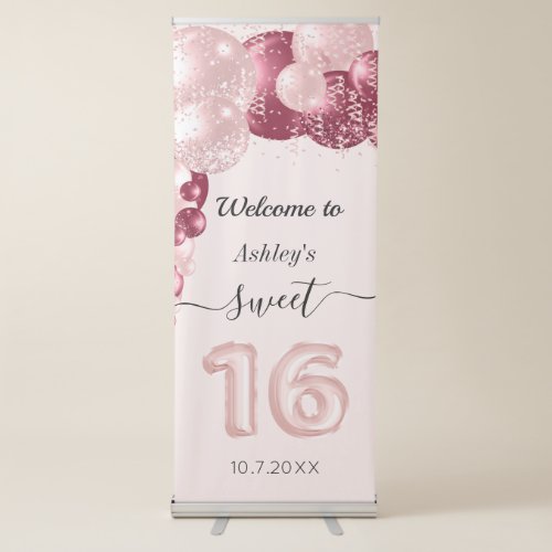 Pink Sweet 16 Balloons  Retractable Banner