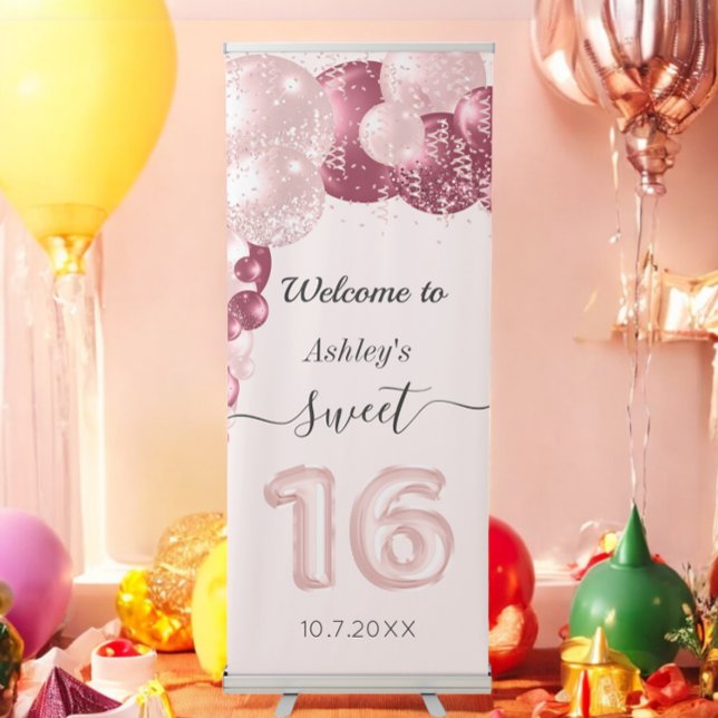 Pink Sweet 16 Balloons  Retractable Banner (Creator Uploaded)