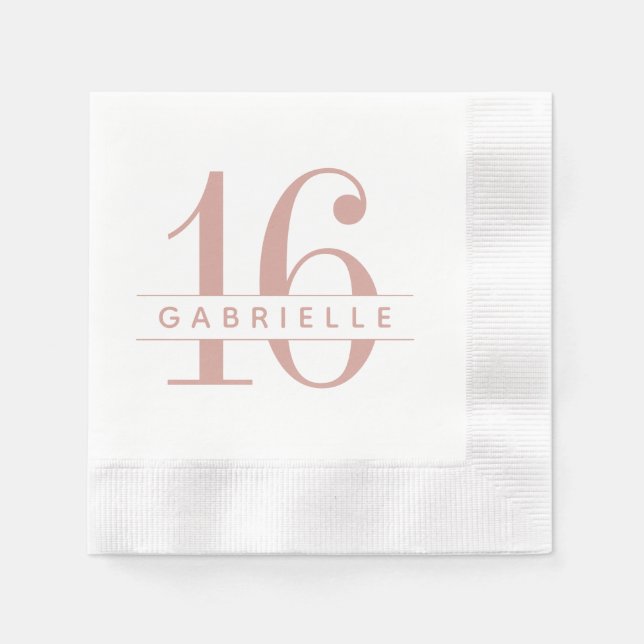 Pink Sweet 16 Birthday Monogram Name Napkins (Front)