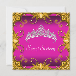 Pink Sweet 16 Birthday Party Gold White Tiara Invitation