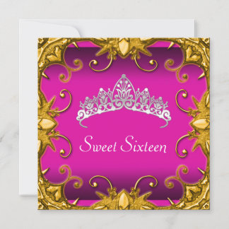 Pink Sweet 16 Birthday Party Gold White Tiara Invitation