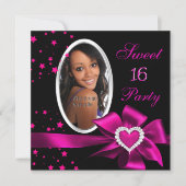 Pink Sweet 16 Birthday Party Heart Photo Silver Invitation (Front)