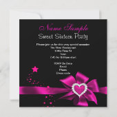Pink Sweet 16 Birthday Party Heart Photo Silver Invitation (Back)
