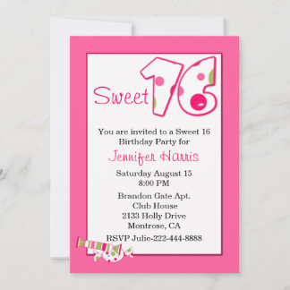 Pink Sweet 16 Birthday Party Invitation